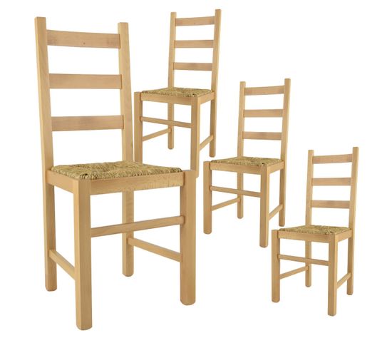 Lot De 4 Chaises Naturelles Et Assises En Paille - Orta