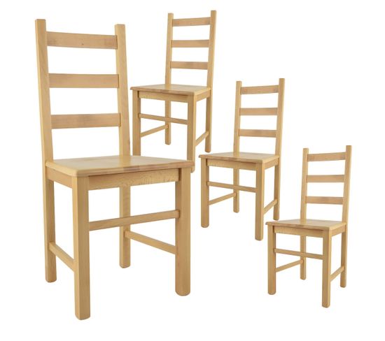 Lot De 4 Chaises Naturelles Et Assises En Bois - Orta