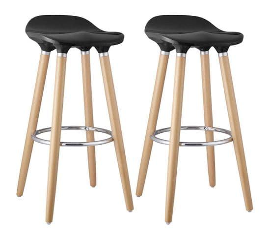 Lot De 2 Tabourets De Bar Noir Et Pieds Aspect Bois - Bibenne