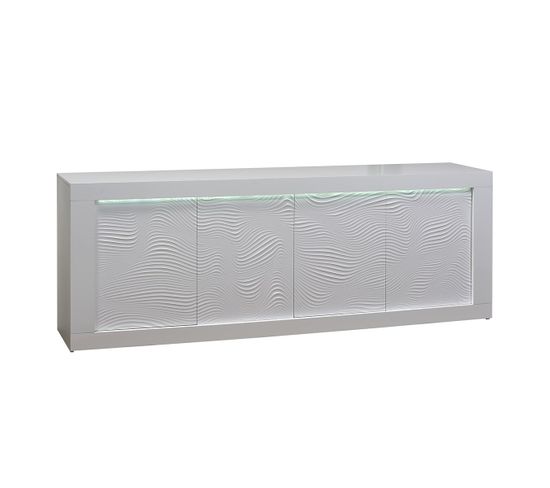 Buffet 4 Portes Laqué Blanc à Relief Et LEDs - Dayton White