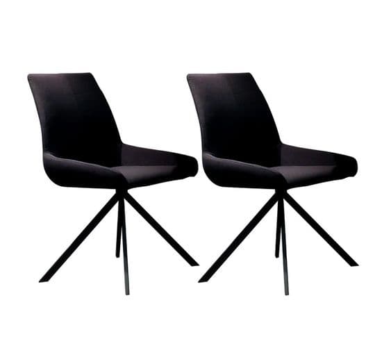 Lot De 2 Chaises Tissu Noir Piètement Etoile - Medina