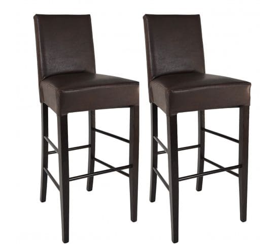 Lot De 2 Tabourets Wengé Et Assise Simili Cuir Marron Foncé - Tony