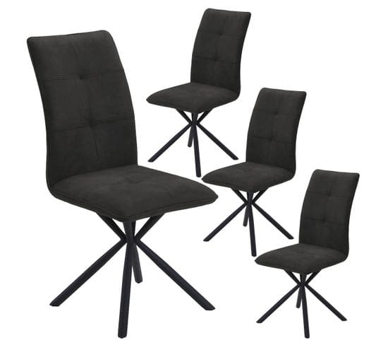 Lot De 4 Chaises Matelassées Noires Piètement Etoile - Eccla