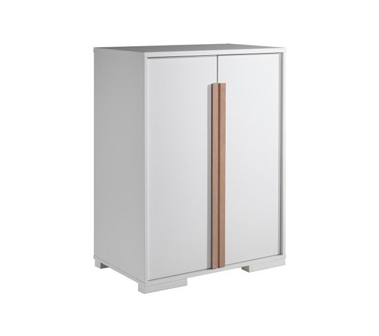 Armoire Basse 2 Portes Blanc Et Bois - Nash White