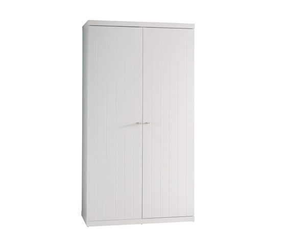 Armoire 2 Portes Effet Lambris Blanc Laqué - Cleo