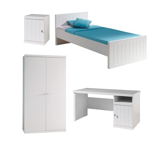 Lit 90x200cm + Chevet + Armoire 2 Portes + Bureau - Cleo