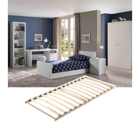 Chambre 90x200cm Avec Sommier + Armoire + Pack Bureau - Cleo