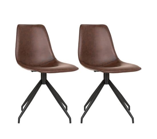 Lot De 2 Chaises Pivotantes Simili Cuir Marron - Goop