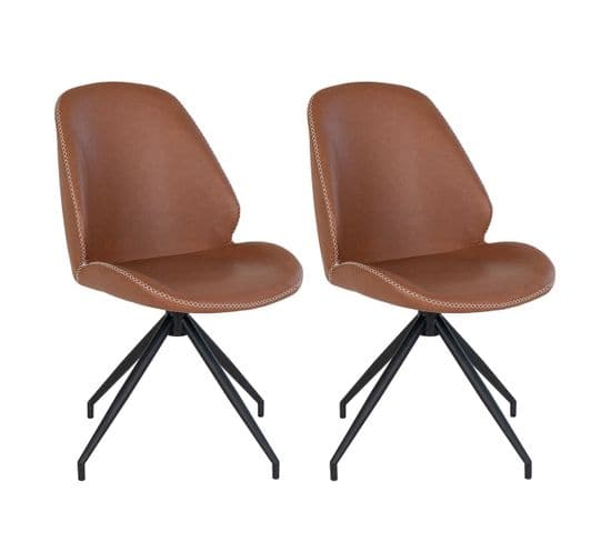 Lot De 2 Chaises Incurvées Pivotantes Simili Marron - Gaya