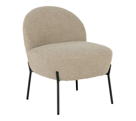 Fauteuil Imitation Laine Beige Piétement Acier Noir - Spline