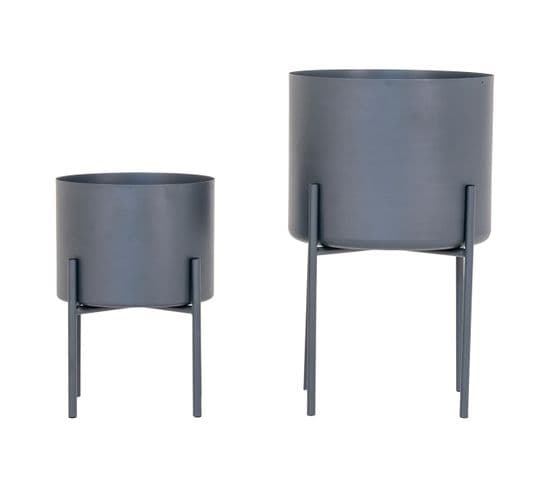 Lot De 2 Cache-pots Sur Pieds En Métal Gris - Pohya