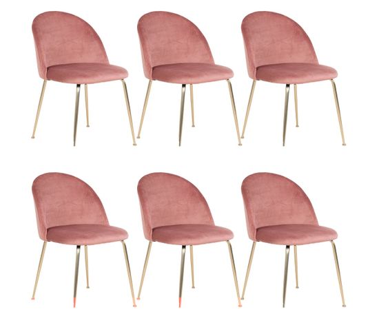 Lot De 6 Chaises Velours Rose Et Pieds Métal Doré - Meyrin