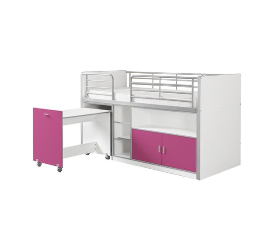 Lit Combiné 90x200cm Fuchsia Avec Bureau Sur Roulettes - Baymax