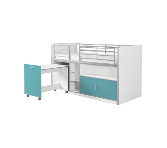 Lit Combiné 90x200cm Turquoise Avec Bureau Sur Roulettes - Baymax