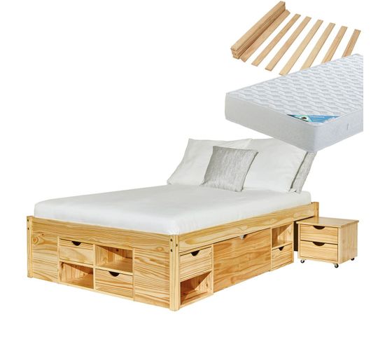 Pack Lit Multi-rangement 140x200 + Matelas Maldives - Cali