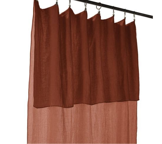 Rideau Ajustable 140x300 Cm Gaze De Coton Terracotta + 8 Anneaux Pince - Ourea