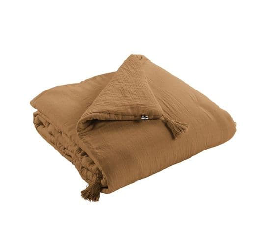 Couvre-pied 150x150cm Capitonné Gaze De Coton Camel - Ourea