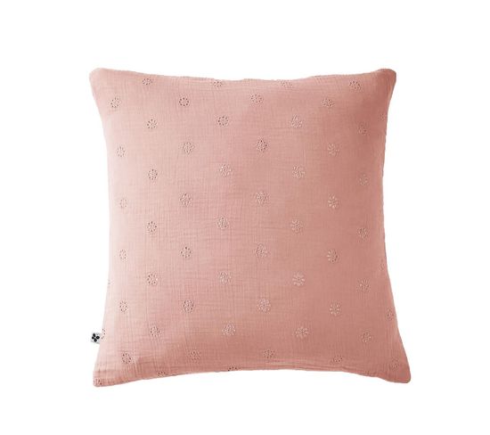 Taie D'oreiller 60x60cm Gaze De Coton Rose Pêche à Fleurs Ajourées - Ourea Motif