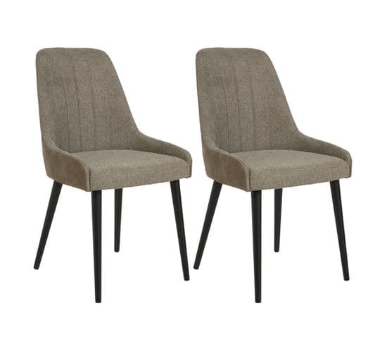 Lot De 2 Chaises Bi-matière Assise Tissu Avec Dos Simili Cuir Marron - Felix