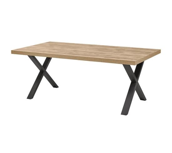 Table 170cm Aspect Bois Piètement X Métal Noir - Clodius