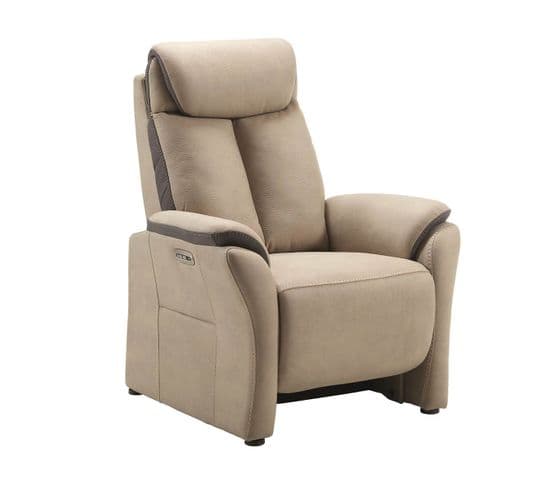 Fauteuil Relax Electrique New Nobuck Gris Foncé Et Beige - Coimbra