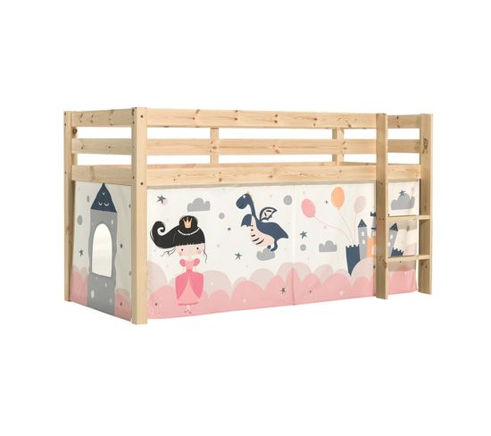 Lit Mi-haut En Pin Naturel 90x200cm Housse Princesse - Sleepy