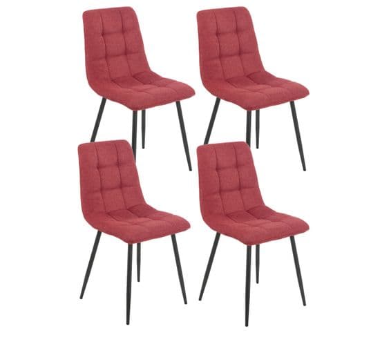 Lot De 4 Chaises Tissu Rouge Pieds Métal Gris Anthracite - Ernest