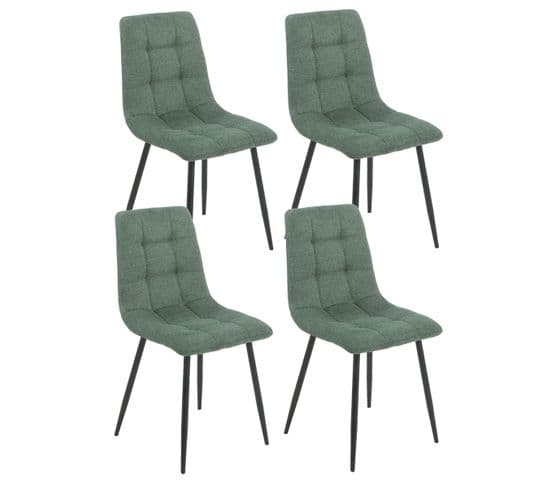 Lot De 4 Chaises Tissu Vert Pieds Métal Gris Anthracite - Ernest