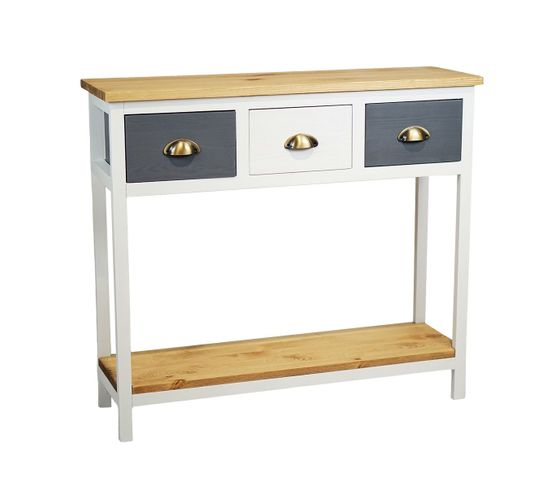 Console 3 Tiroirs En Pin Teinté Gris Et Blanc 2 Plateaux Naturel - Patty