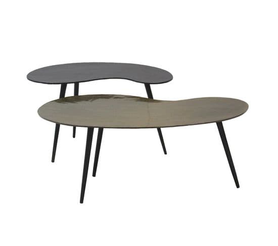 Lot De 2 Tables Basses Plateau En Aluminium Noir Et Doré Pieds En Acier Noir - Jack