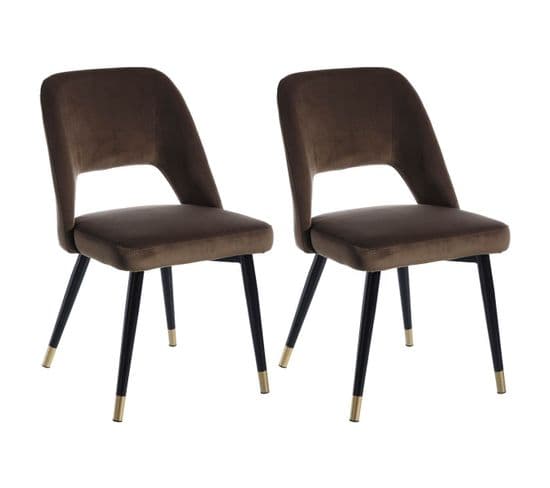 Lot De 2 Chaises Tissu Café Et Pieds Métal - Majik