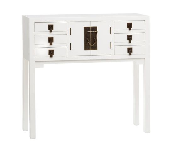 Console 2 Portes 6 Tiroirs Coloris Blanc - Minze