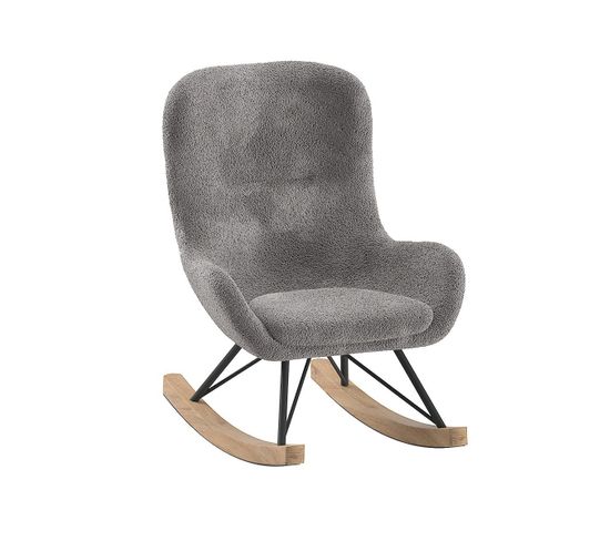 Chaise À Bascule Enfant En Tissu Bouclette Gris Pieds Bois Et Métal - Mouty