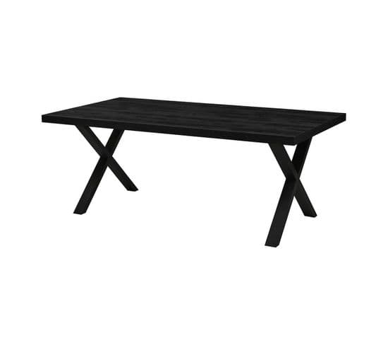 Table Rectangulaire 170cm Aspect Bois Noir Piètement X Métal Noir - Nox