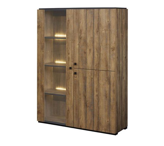 Argentier 1 Porte Vitrée Et 2 Portes Pleines Aspect Bois Avec Leds - Gless