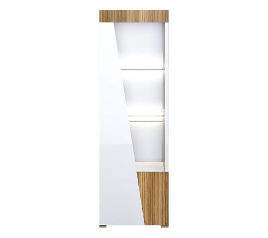 Vitrine 1 Porte Gauche Laquée Blanc Décor Bois Avec LEDs - Kadala