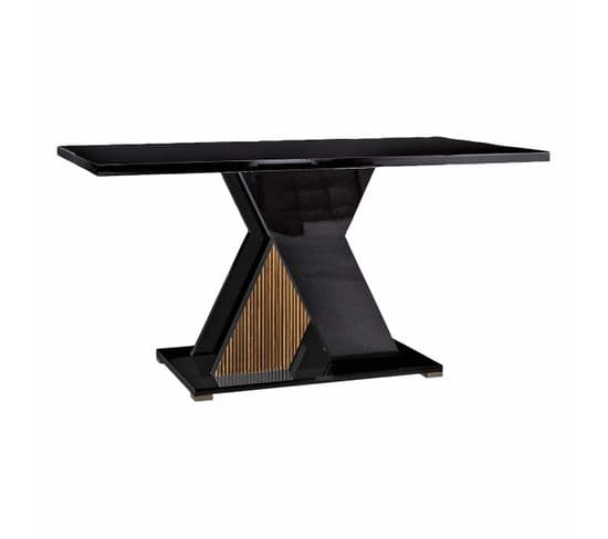 Table 160x90cm Laquée Noir Décor Bois Avec Pied Central En X - Kadala