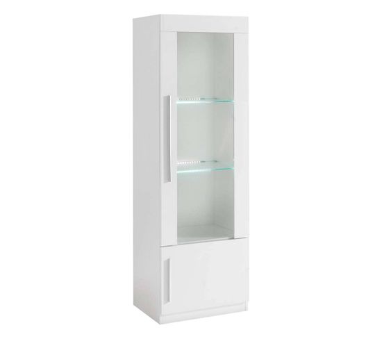 Vitrine Droite Laquée Blanc Poignées Métal Avec LEDs - Clark