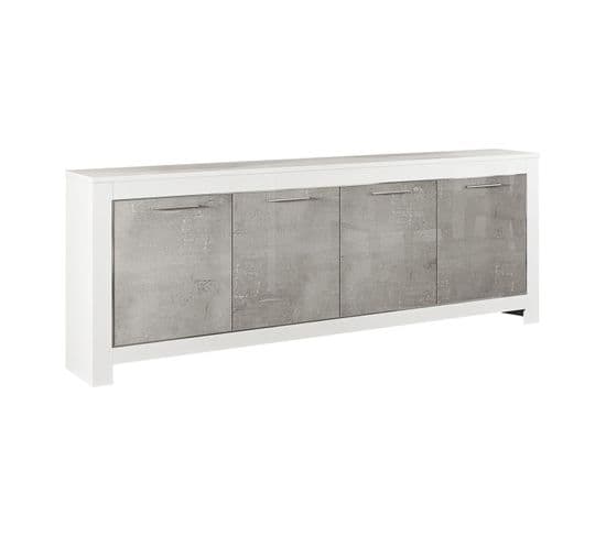 Buffet 4 Portes L207cm Laqué Blanc Brillant Et Gris Marbré - Denae