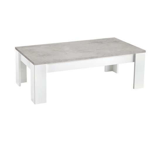 Table Basse Rectangulaire L126cm Laquée Blanc Brillant Et Gris Marbré - Denae