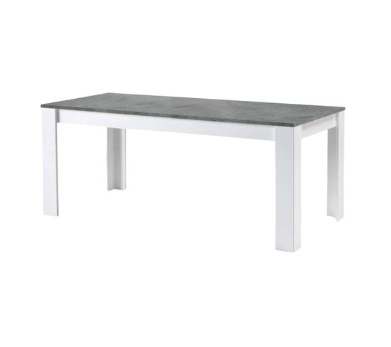Table Rectangulaire 190x90cm Blanc Et Gris Effet Béton - Coleos
