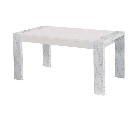 Table Rectangulaire 160x90cm Laquée Blanc Et Effet Marbre - Prava