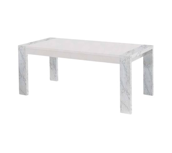 Table Rectangulaire 190x90cm Laquée Blanc Et Effet Marbre - Prava