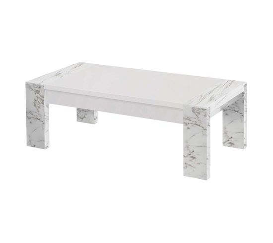 Table Basse L130cm Laquée Blanc Et Effet Marbre - Prava