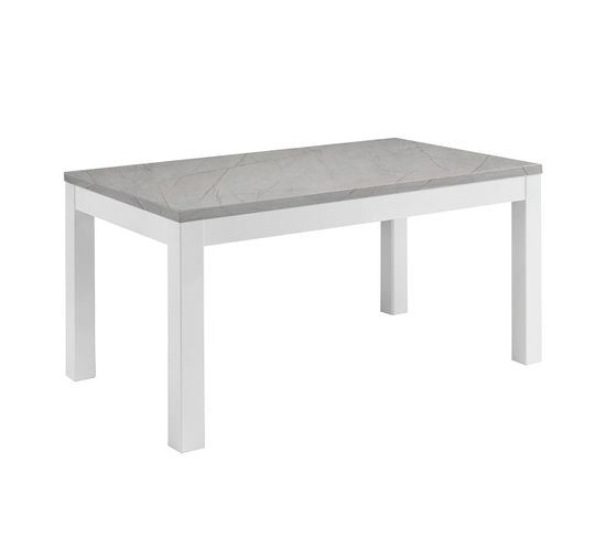 Table Rectangulaire 160x90cm Laquée Blanc Et Gris Marbré - Deyton