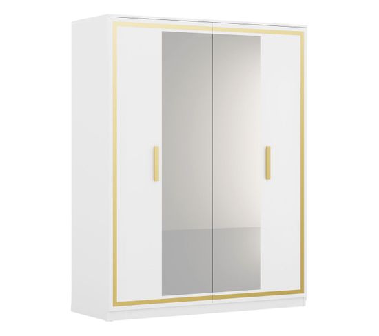 Armoire 4 Portes Laquée Blanc Et Décor Doré Avec Miroirs - Jemma