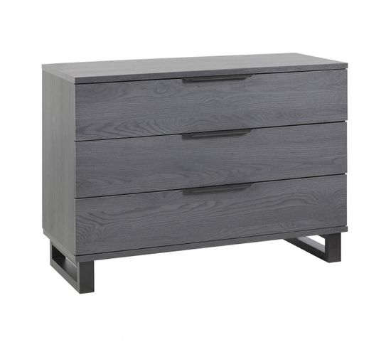 Commode 3 Tiroirs Aspect Bois Gris Et Piètement Métal Noir - Carlin