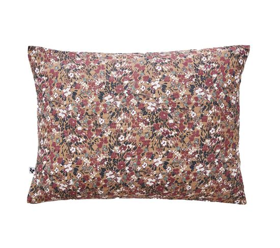 Taie D'oreiller 50x70cm Gaze De Coton Fond Brun Motifs Fleurs - Adonis Brun