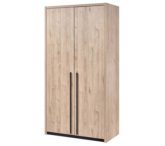 Armoire 2 Portes 112cm Aspect Bois Clair - Letty