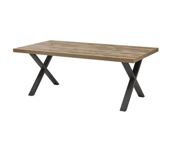 Table 200cm Aspect Bois Piètement X Métal Poudré Noir - Jenna